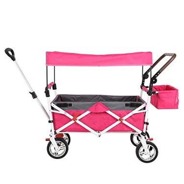 Imagem de Triciclo de presente infantil carrinho dobrável para transporte ao ar livre com barra telescópica ajustável toldo removível carrinho de jardim para compras de mercearia (rosa A)