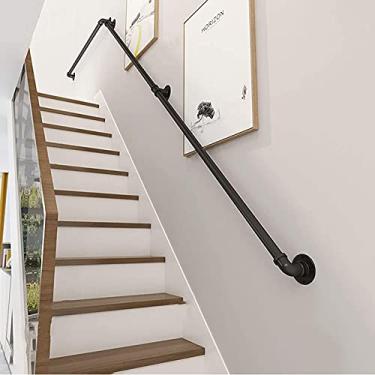 Imagem de SENNIAN Corrimão de escada industrial (0,3 a 6 m), suportes de montagem na parede para escadas externas e internas, barra de apoio de metal antiderrapante, para trilho de mão de deck de varanda de