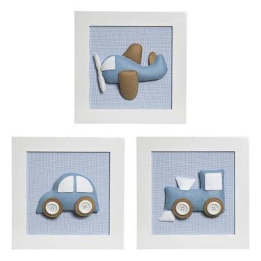 Imagem de Trio De Quadros Transporte Quarto Bebê Infantil Menino - Potinho de me