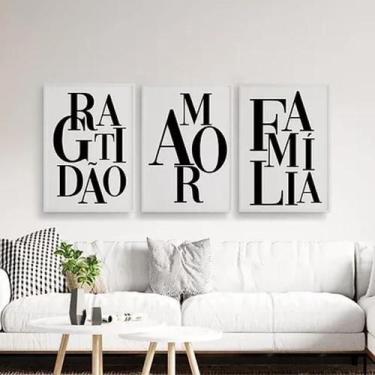 Imagem de Kit 3 Quadros Gratidão Amor E Família 24X18Cm Madeira Preta - Quadros 
