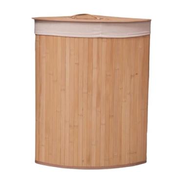 Imagem de KiBcsLic Cesto de Roupa de Bambu de Canto com Tampa E Alças, Cesto de Roupa Suja, Forro Removível, para Sala de Estar, Banheiro, Armário, Bege