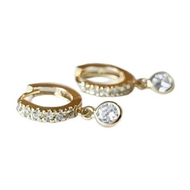 Imagem de 1 par de brincos de argola requintados de zircão sintético dourado para mulheres, acessórios de moda de casamento, One size, Cobre, Zircônia cúbica