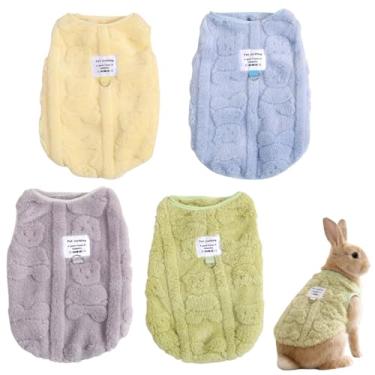 Imagem de 4 peças de roupas de coelho minimalistas de cor sólida: colete de puxar para aquecer o inverno lindo suéter de pelúcia camiseta adequada para coelhos, furões, gatinhos e filhotes (médio)
