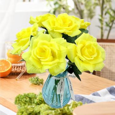 Imagem de 5 peças de flores artificiais rosas grandes de 30 cm, rosas de seda falsas a granel para decoração de casa, flores realistas de rosas falsas com hastes para decoração de festa central de casamento