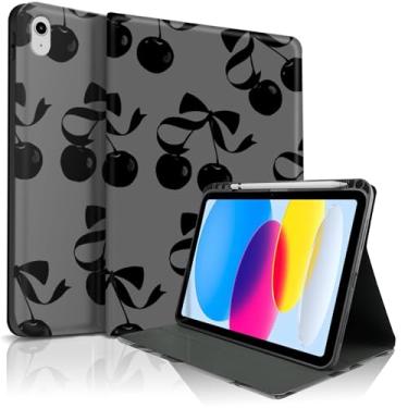 Imagem de TopPerfekt Capa para iPad 11th (A16) 11 polegadas 2025/10ª geração 11 polegadas 2022, capa protetora fofa preta cereja chique elegante com suporte para lápis, antiderrapante, à prova de choque