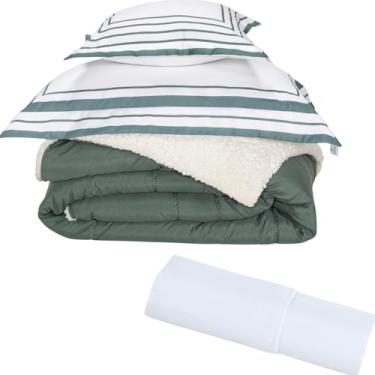 Imagem de Kit 6PCS Cobertor Edredom Sherpa Lã Carneiro Dupla Face 400 Fios (Verde Esmeralda, King Size)