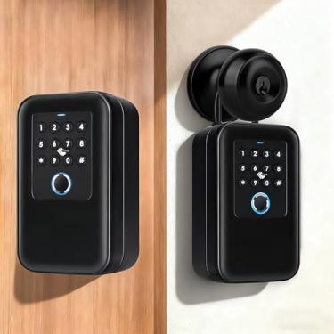 Imagem de Caixa de bloqueio inteligente atualizada para chave externa com acesso a impressões digitais, senha, aplicativo, cartão e chaves, IP65 à prova d'água, suporte de parede ou grilhão, ideal para Airbnb