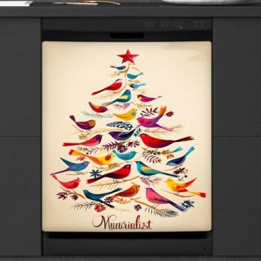 Imagem de Árvore de Natal Cardinal capa de ímã de lava-louças, capas magnéticas para decoração de lava-louças, capa magnética para porta de geladeira, decalque de geladeira para cozinha, eletrodomésticos