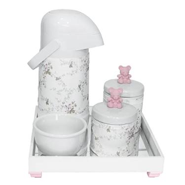 Imagem de Kit Higiene Espelho Pote Porcelana Térmica Ursinho Rosa Bebê