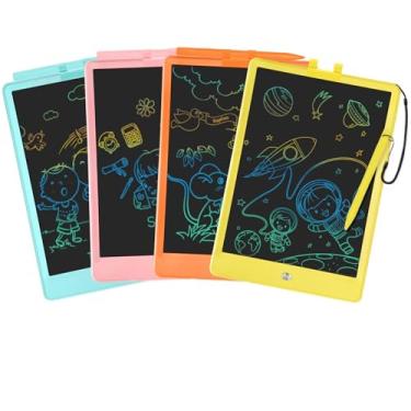 Imagem de PYTTUR Tablet de escrita LCD de 25 cm para crianças, pacote com 4, bloco de desenho reutilizável, quadro de escrita colorido para crianças, brinquedos educativos e de aprendizagem para meninos e