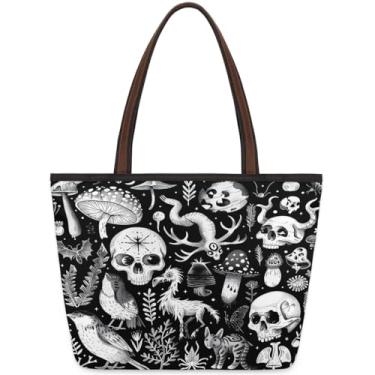 Imagem de Bolsa grande para mulheres esqueleto pássaros escuros sacos de pano de trabalho com zíper reutilizável bolsa de mão casual viagem durante a noite bolsas para viagem, trabalho, férias, praia, compras