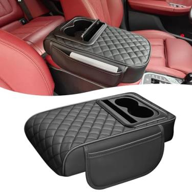 Imagem de AMZAUTO Capa de console central de carro, capa de couro para apoio de braço com caixa de armazenamento, suporte de copo, compartimento para telefone, protetor de descanso de braço à prova d'água