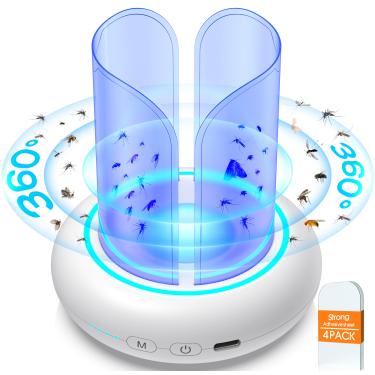 Imagem de camfeast Armadilha Voadora Para Insetos 360° Com Bateria Recarregável Usb De 60 Horas, Se Livrar Alimentos, Mata-Moscas-Das-Frutas, Coletor Luz Noturna Mosquitos, Noseeum, Moscas, Mosca Doméstica, A