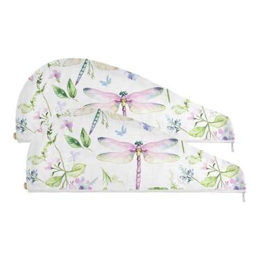 Imagem de SEHANY Toalha de cabelo de microfibra de flores coloridas elegantes para mulheres, 2 peças, turbantes de cabelo de secagem rápida com botão, touca de cabelo seco absorvente toalha de secagem de cabelo