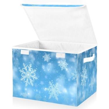 Imagem de Blueangle Caixas de armazenamento dobráveis 1 pacote, cestas de armazenamento de flocos de neve brancos com tampas e alça para casa, quarto, armário e escritório (381)
