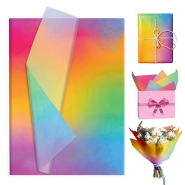 Imagem de 50 folhas de papel de seda gradiente arco-íris, papel de embrulho de 35 x 50 cm a granel para buquê de flores, papéis de embalagem de doces, lembrancinhas de festa de aniversário, chá de bebê