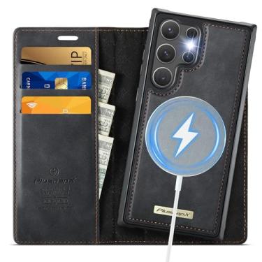 Imagem de PlusnapX Capa carteira para Samsung Galaxy S24 Ultra compatível com Magsafe, 2 em 1 couro PU flip com bloqueio de RFID, suporte para cartão, à prova de choque, capa magnética destacável para Galaxy