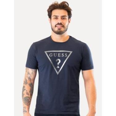 Imagem de Camiseta Guess Masculina Foil Logo Print Azul Marinho-Masculino