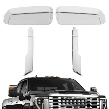 Imagem de 84468905 Tampa de reboque + tampas de espelho de encaixe lateral cromadas prata serve para Silverado Sierra 2500HD 3500HD 2020 2021 2022 2023 2024 Espelho de porta inferior + superior substitui