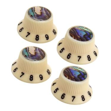 Imagem de oshhni Conjunto de 4 Botões de Potenciômetro para Guitarra Elétrica - Controle de Velocidade, Volume e Tom - Botões Rotativos para Modificação e Acessórios, Letra Amarela Preta