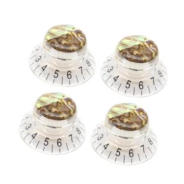 Imagem de Esquirla 4 Botões de Guitarra Estilo Chapéu em Fáceis de Instalar, Elegantes, para Controle de Velocidade, Volume e Tom, para Modificação de Guitarra, Letras Pretas Claras