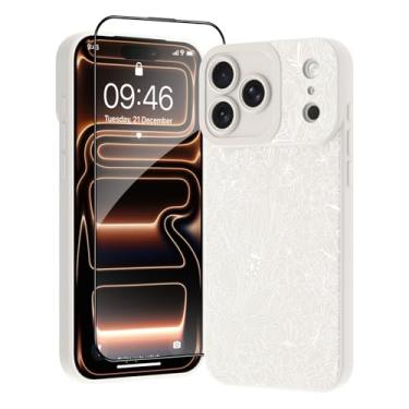 Imagem de OOK Capa branca para iPhone 17 Pro Max (6,9 polegadas), linda flor branca, design floral, lente completa de TPU macio, antiqueda, antiarranhões, à prova de choque, proteção com protetor de tela
