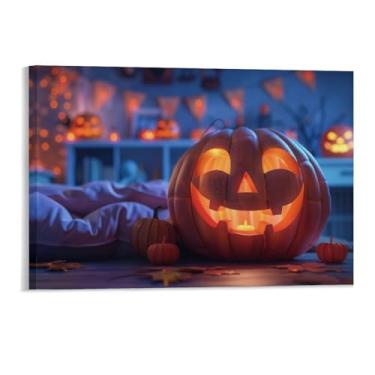 Imagem de HouLaiZhe Pôster de Halloween com estampa de arte de parede em tela fofa de abóbora decorações de Halloween decoração de parede gótica para sala de estar quarto 11 x 17 polegadas (28 x 43 cm)