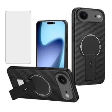 Imagem de Asuwish Capa de telefone para iPhone 17 Air 6,6 polegadas capa magnética de fibra de carbono com protetor de tela de vidro temperado e suporte protetor fino acessórios de celular macio i Phone17 i17