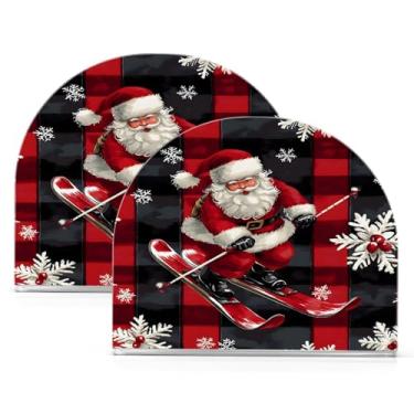 Imagem de Wassud Porta-guardanapos de acrílico de Natal Papai Noel em esquis, dispensador de guardanapo de papel moderno em forma de U para mesa, cozinha, sala de jantar, bancada 2 peças (comporta 50-60