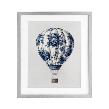 Imagem de Stupell Industries Vintage Toile Hot Air Balloon Impressão emoldurada cinza sob vidro, design por Lettered and Lined, 16 x 13