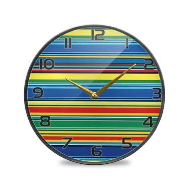 Imagem de YETTASBIN Relógio de parede acrílico com listras serape mexicanas - Silencioso, sem tique-taque, operado por bateria, relógio redondo decorativo criativo para cozinha, sala de estar, banheiro