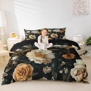 Imagem de Erosebridal Capa de edredom floral, tamanho king, vintage, margarida, peônia, floral, boêmio, conjunto de cama com flores chiques