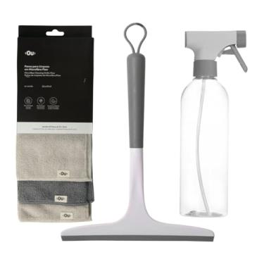 Imagem de Kit Limpeza Borrifador 500ml + Rodinho de Plástico+ 3 Panos de Microfibra Alta Absorção Mesclado Flow Ou