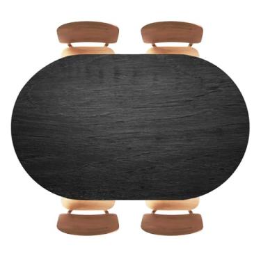 Imagem de Toalha de mesa oval ajustada de grão de madeira com borda elástica toalhas de mesa pretas para sala de jantar interna, cozinha, festa ao ar livre, banquete, pátio, adequado para mesas de 121 x 162 cm