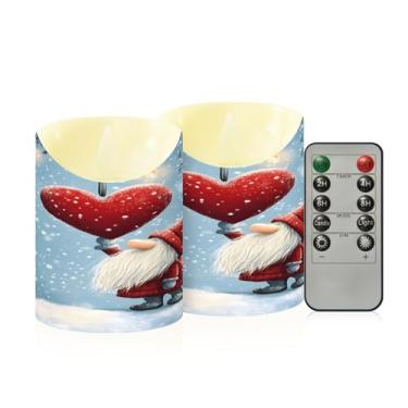 Imagem de Wassud Pacote com 2 velas fofas de gnomo com coração sem chama com controle remoto, velas realistas cintilantes com temporizador, velas decorativas para Natal, casamento, festa, decoração de casa