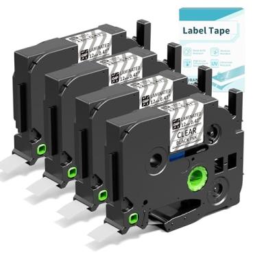 Imagem de TZe TZ Tape 12 mm 0,47 laminado transparente substituição para Brother P-Touch Label Tape Clear TZe-131 Label Maker Tape Work for Ptouch PT-H110 PT-D210 Refils, 1/2 polegada x 8 m, preto em