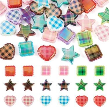 Imagem de Cheriswelry 30 peças de contas acrílicas de cubo de coração estrela iridescente xadrez solta contas espaçadoras coloridas de plástico 19,5-22 mm para colar faça você mesmo, chaveiro, brinco, joias