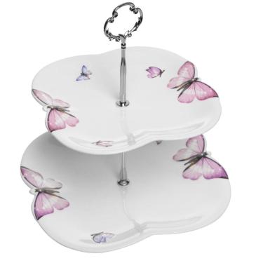 Imagem de Porta Doces de Porcelana 2 Andares Borboletas 20/24 x 25 cm Wolff