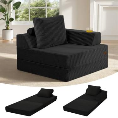 Imagem de COMAX Sofá-cama dobrável, sofá dobrável para quarto, cama de veludo cotelê conversível para cadeira futon, cadeira dobrável 3 em 1, portátil, confortável, sofá, cama individual para quarto de hóspedes