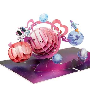 Imagem de iGifts And Cards Cartão de amor pop up galáxia astronauta 3D com cartão de notas – aniversário romântico espaço aniversário dia dos namorados saudação para namorado namorada marido esposa – 15 x 20