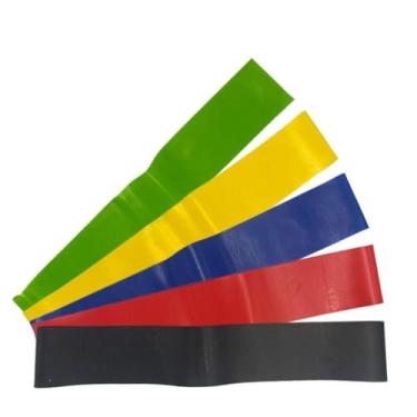 Imagem de Kit 5 Faixas Elásticas com 5 Níveis de Resistência para Treino em Casa, Verde, Amarelo, Azul, Vermelho, Preto