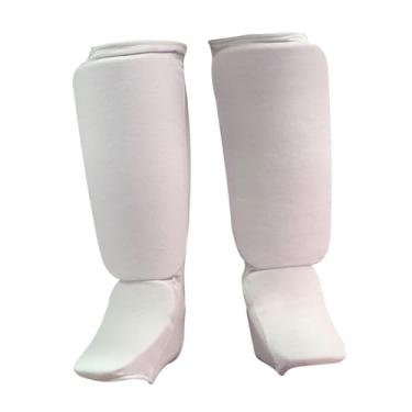 Imagem de Fenteer Caneleiras com proteção para o peito do pé, equipamento de boxe, protetores de perna, almofadas de proteção para o peito do pé para artes marciais e, Branco