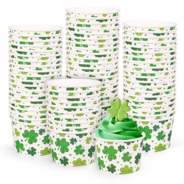 Imagem de FYSUIMU Tigelas descartáveis de trevo de Dia de São Patrício Trevo da Sorte Verde 255 g Sorvete Sobremesa Comida Guloseimas Tigelas de papel para lembrancinhas de festa de férias irlandesas, 50 peças