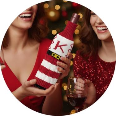 Imagem de Capa de garrafa de vinho, decoração de mesa de Natal divertida para festas de fim de ano, manga de vinho de malha para troca de presentes, decoração de casa
