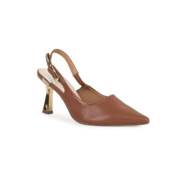 Imagem de Scarpin Slingback Bebecê Salto Geométrico com Fivela, Marrom, 38