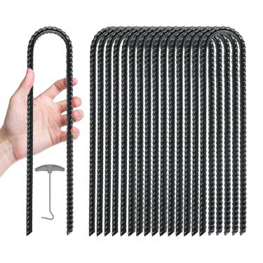 Imagem de Gtongoko Estacas de vento para trampolins, pacote com 16, 40,6 cm, 0,7 cm de espessura, resistente, em forma de U, âncoras de chão âncoras de chão âncoras de trampolim de segurança de aço galvanizado