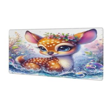 Imagem de Tapete de mouse grande com desenho de veado fofo à prova d'água para computador estendido tapete protetor de mesa antiderrapante base de borracha para escritório, computador, teclado, laptop e mesa de