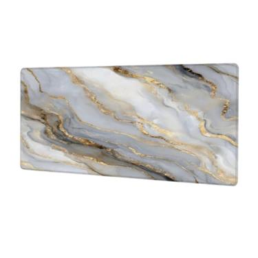 Imagem de Tapete de mouse grande em mármore cinza dourado à prova d'água com protetor de mesa estendido para computador, base de borracha antiderrapante para escritório, computador, teclado, laptop e mesa de