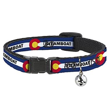 Imagem de Buckle-Down Coleira de gato com bandeira de barco a vapor do Colorado azul branco vermelho amarelo 20 a 30 cm 1,2 cm de largura