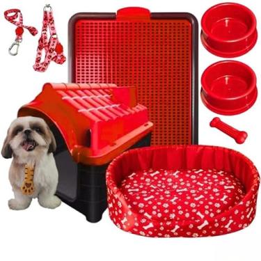 Imagem de Kit Cachorro Completo – Casinha para Cachorro, Cama Pet, Sanitário e Acessórios para Cães de Pequeno Porte(Vermelho)
